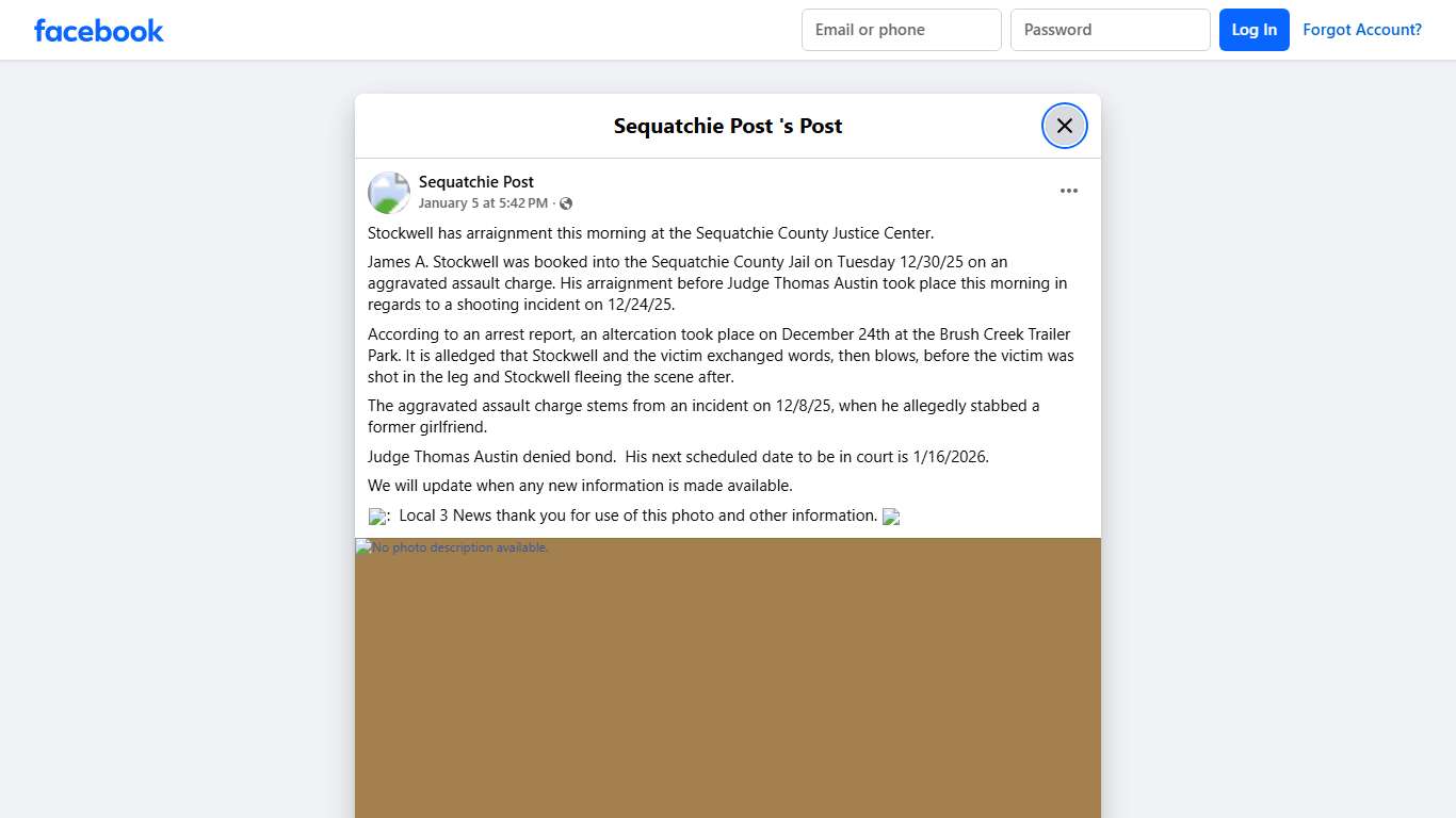 Stockwell has arraignment this morning... - Sequatchie Post | Facebook
